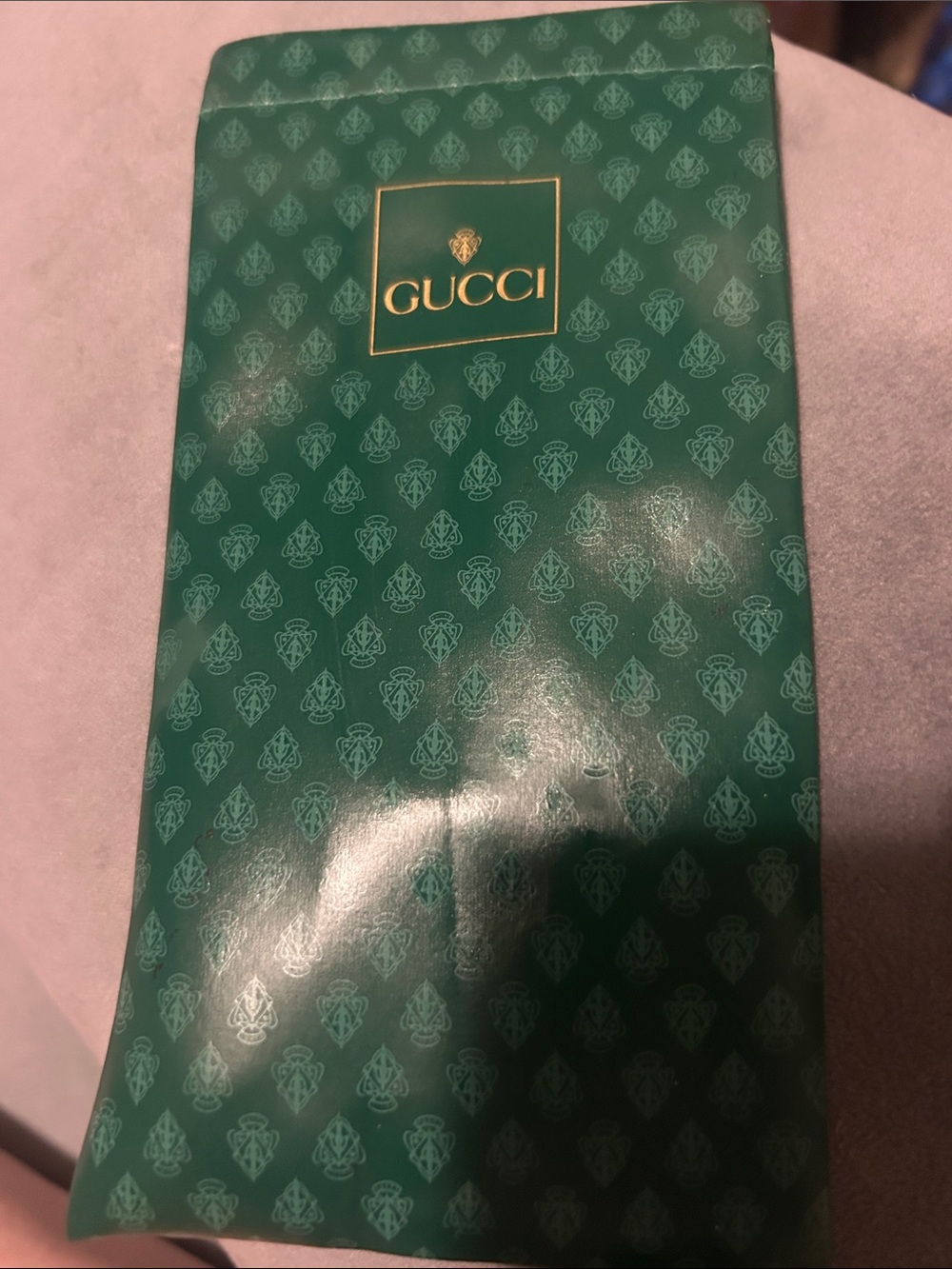 Gucci Emerald Green Logo Patterned Bag with Gold Emblem glasses or sunglasses